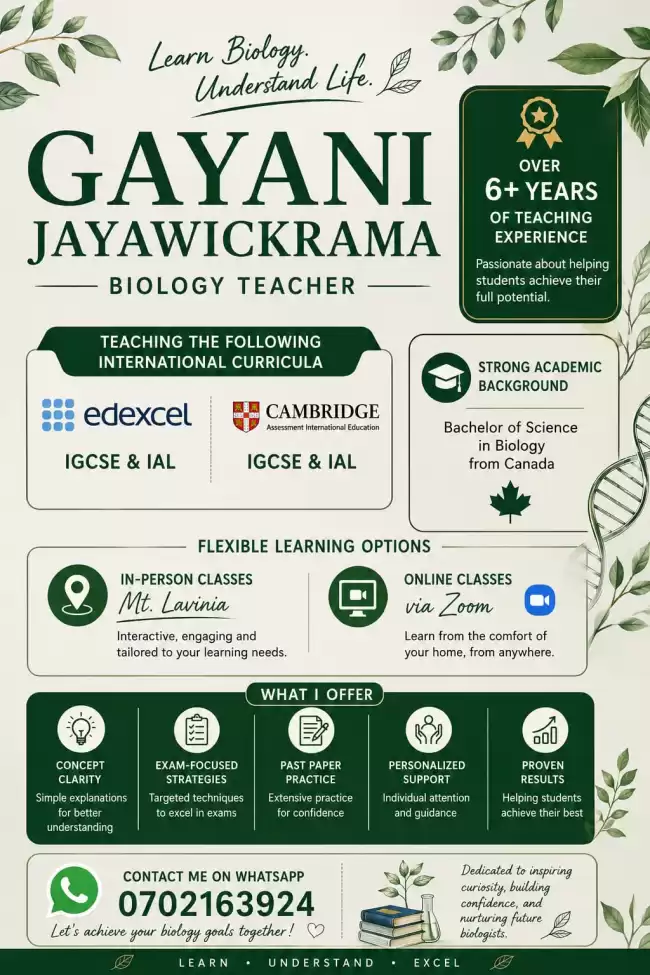 Edexcel/Cambridge O/L A/L Biology Teacher