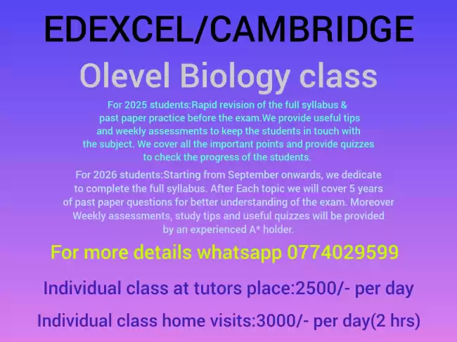 Edexcel/Cambridge Olevel Biology Classes
