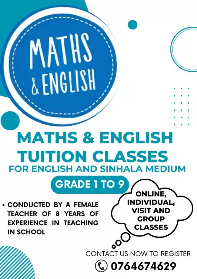 English and maths classes for English and sinhala medium