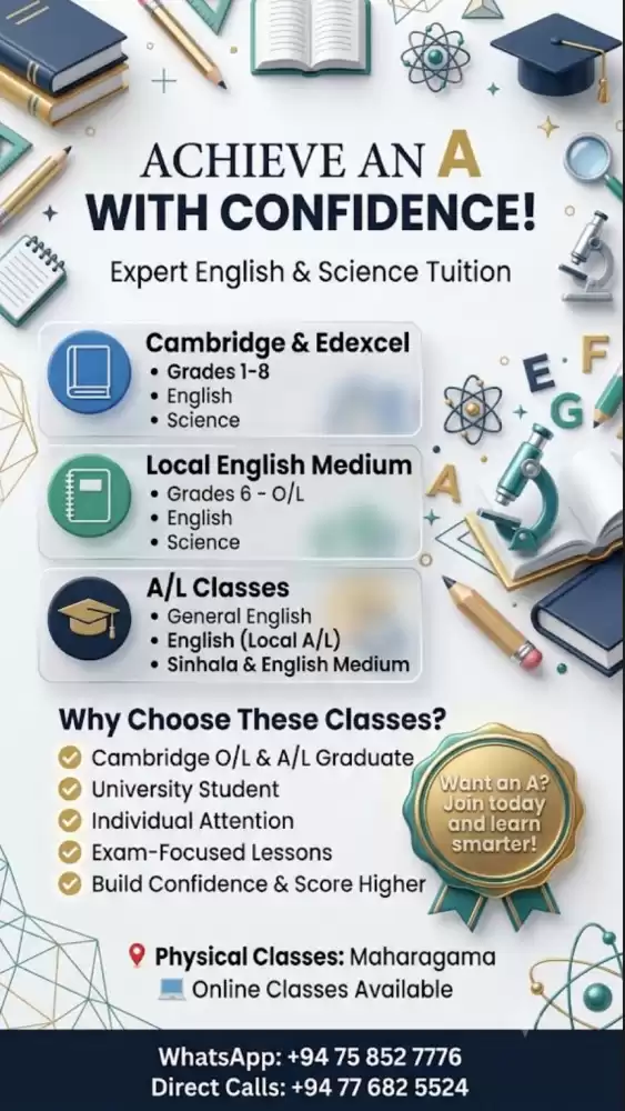 English and science for local English medium from grade 6 to olevels