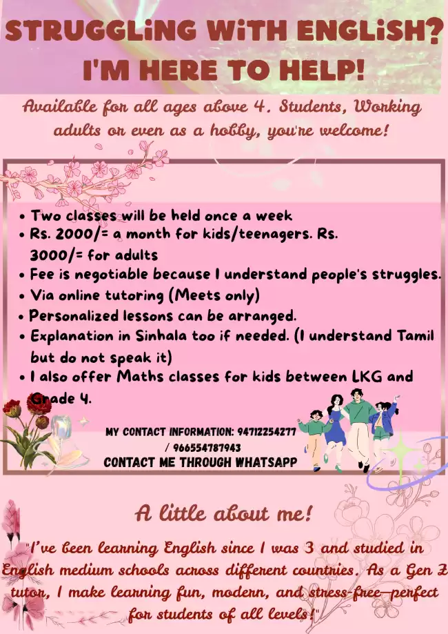 English classes available for kids!!
