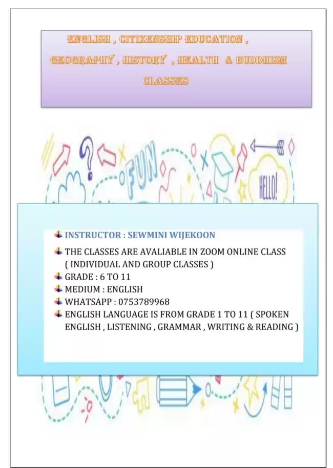 English classes for grade 3 ,4 ,5 and 6