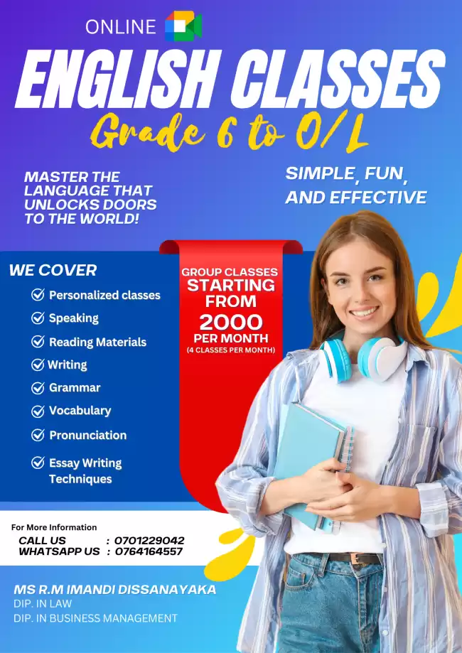 English Classes for Grade 6 to O/L – Improve Grammar,Reading, Writing & Speaking!