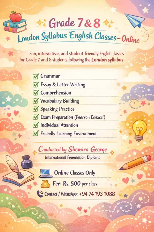 English classes for grade 7 and 8 ( London syllabus )