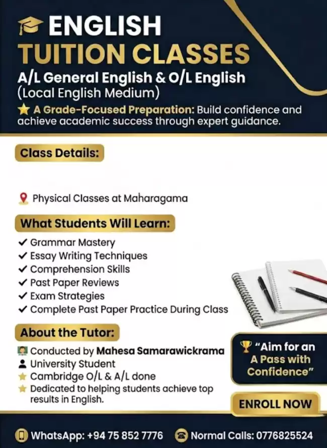 English classes for local English medium o levels at maharagama