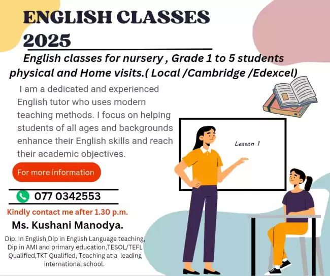 English Classes for nursery, Grade 1 to 5 students