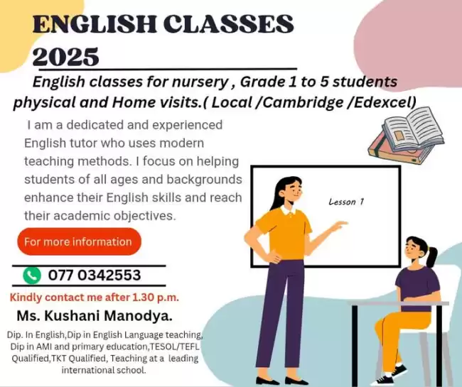 English classes for nursery to Grade 05 students.