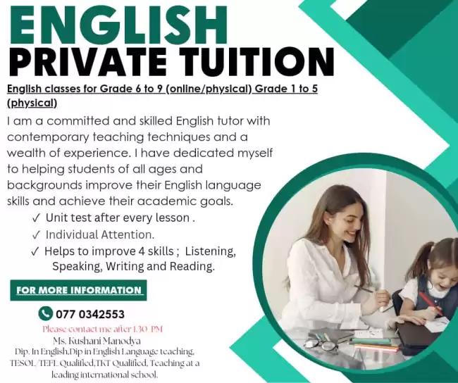 English classes for Nursery to Grade 9 Students