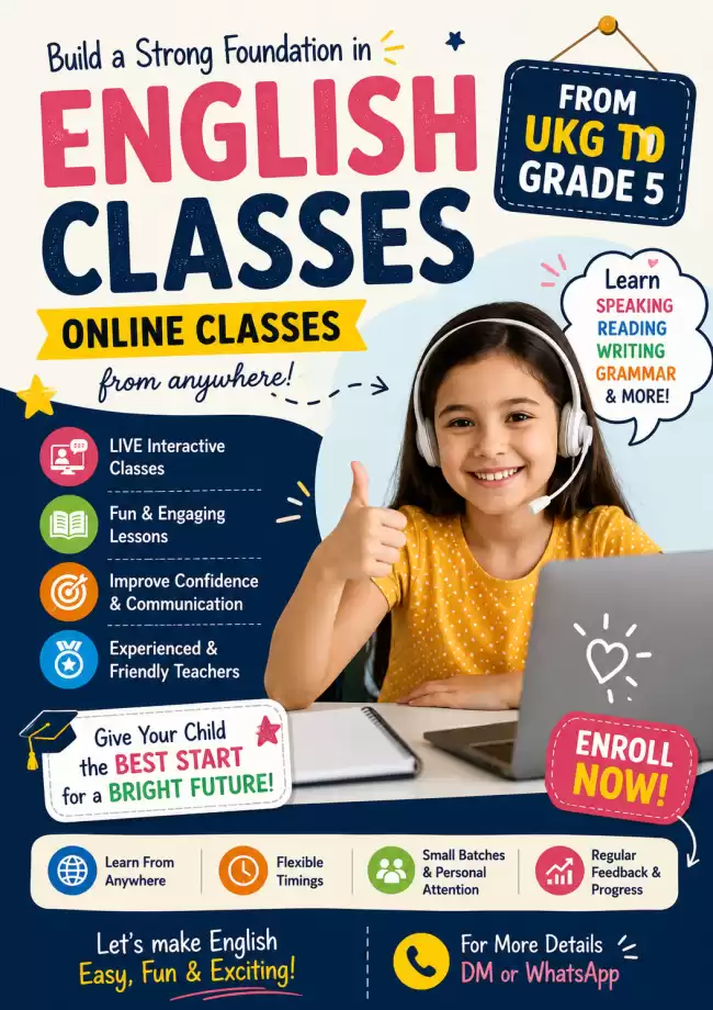 ENGLISH CLASSES FOR UKG to Grade 5
