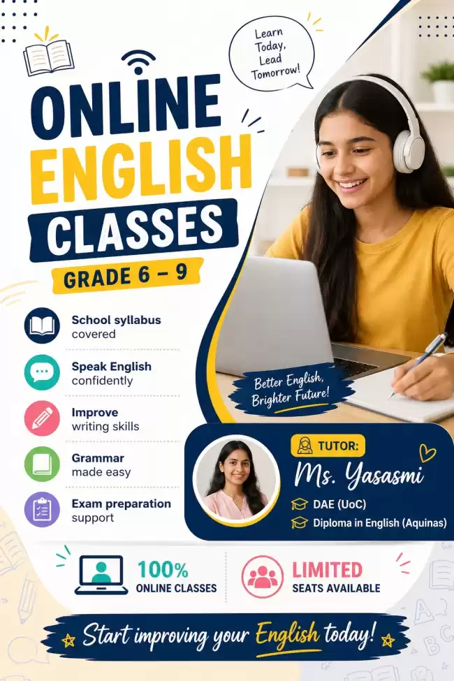 🌟 ENGLISH CLASSES – GRADE 6 TO GRADE 9 (ONLINE) 🌟