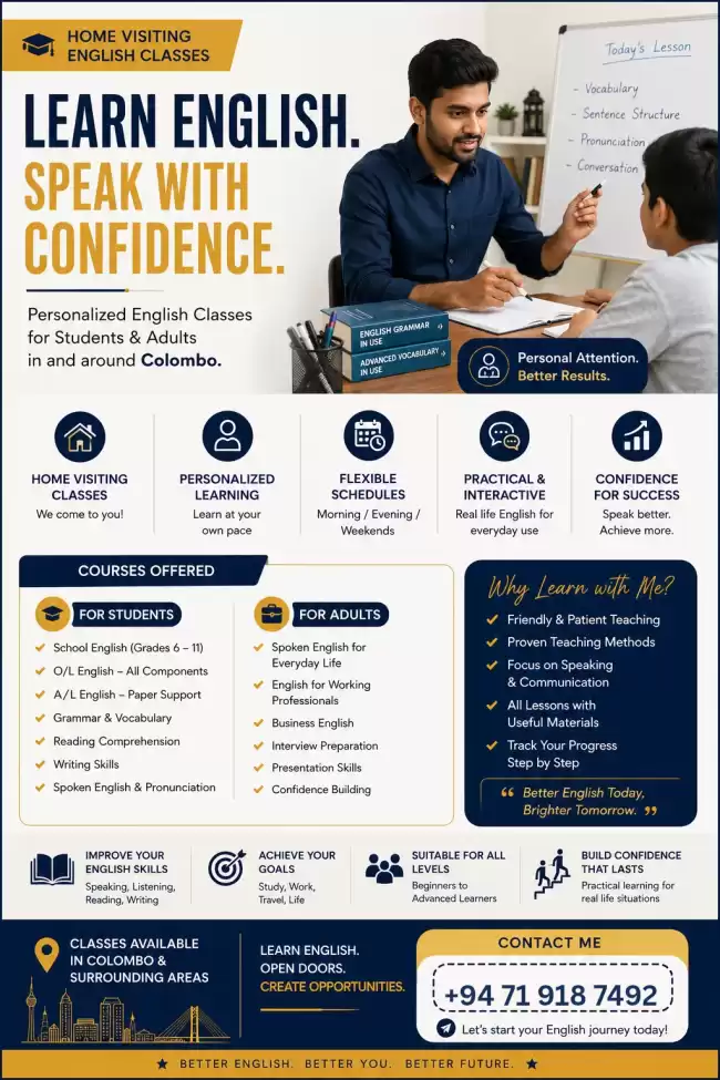 English Home Visiting Classes – Colombo