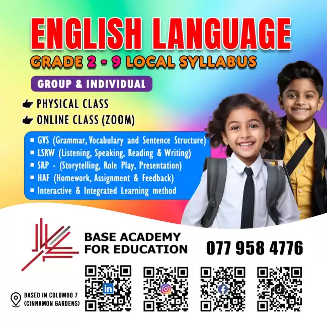 English Language Class (Grade 2 - Grade 9) & for all ages.