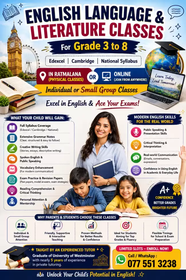 🌟 ENGLISH LANGUAGE & LITERATURE CLASSES (Grade 3–8) 🌟 Edexcel | Cambridge | National Syllabus