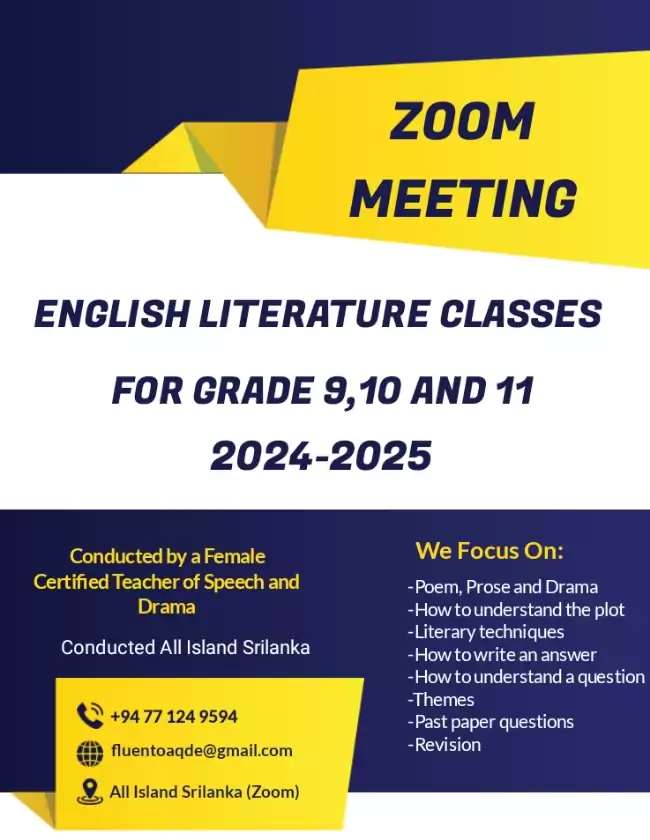 English Literature Classes For Grade 9,10 &11 Island wide Srilanka