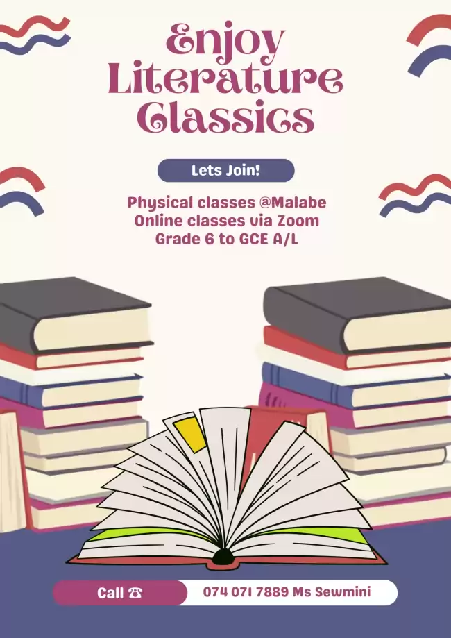 English Literature classes from Grade 6 to GCE O/L