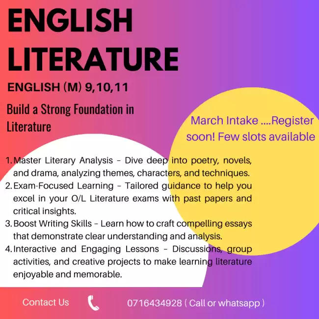 English Literature classes from grade 8 to 11