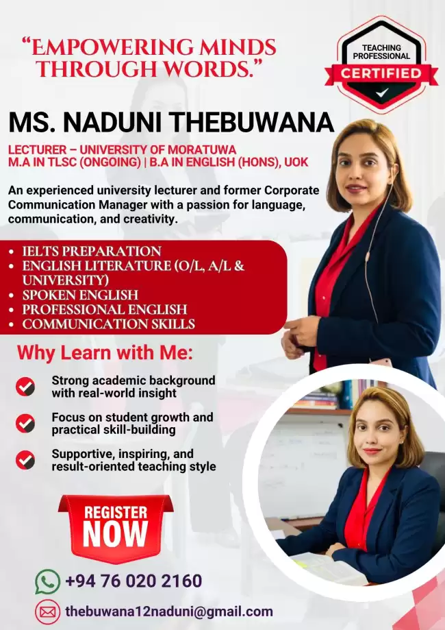 English Literature, Spoken English, IELTS, Corporate Communication Skills