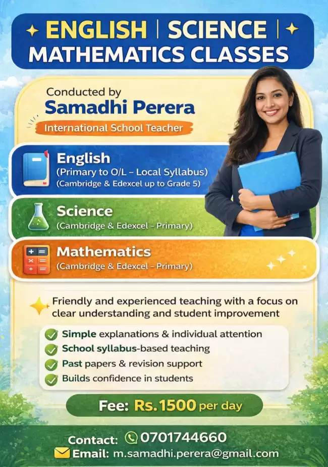 English, Mathematics and Science classes