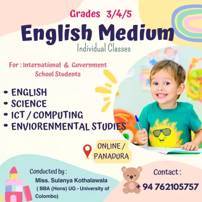 ENGLISH MEDIUM CLASSES - Cambridge and Local Syllabus (Grades 3/4/5)