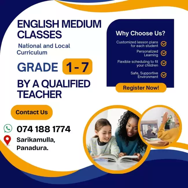 English medium classes for 1-6 grades