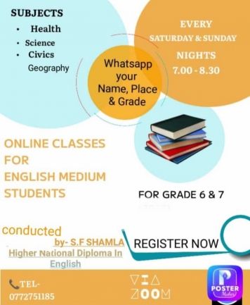 English medium classes for grade 6 students with tamil explanation.