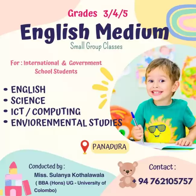 ENGLISH MEDIUM CLASSES - ( Grades 3, 4 & 5 )