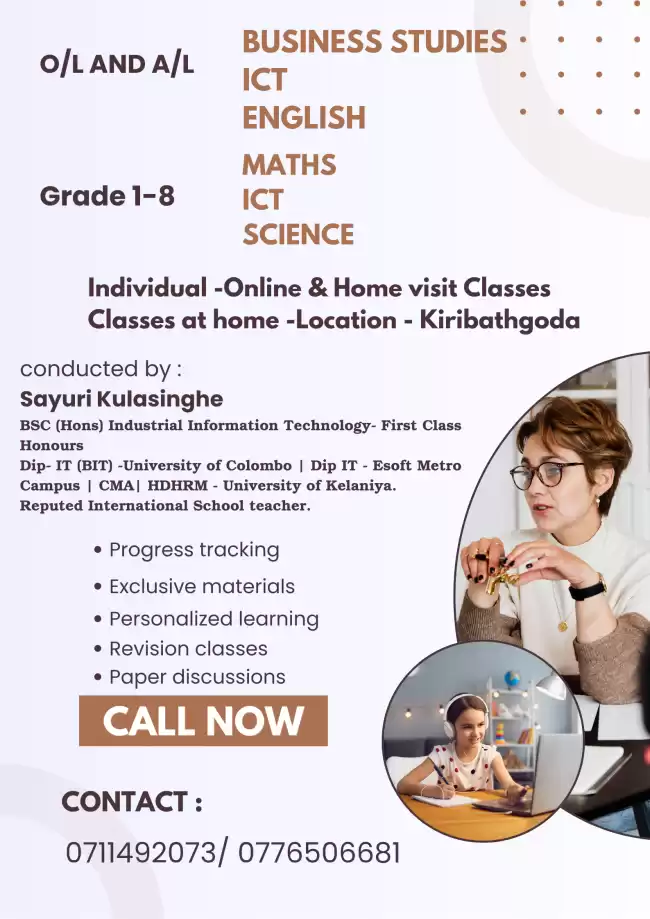 ENGLISH MEDIUM CLASSES - ICT ,BUSINESS STUDIES , MATHS , SCIENCE AND ENGLISH