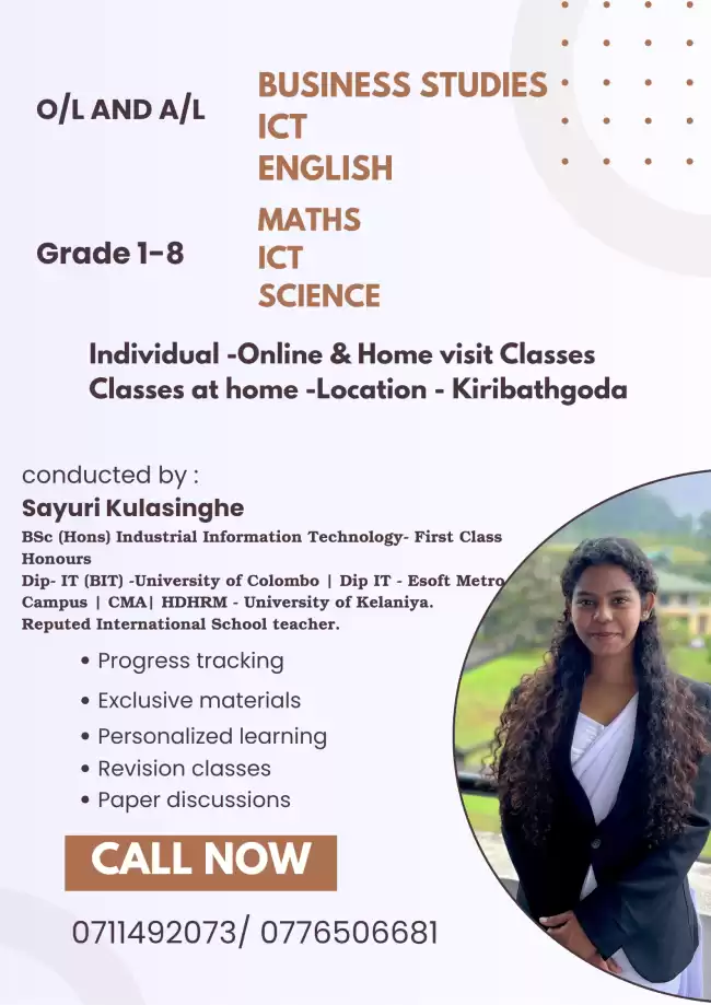 ENGLISH MEDIUM CLASSES - INDIVIDUAL - ONLINE AND CLASSES AT HOME