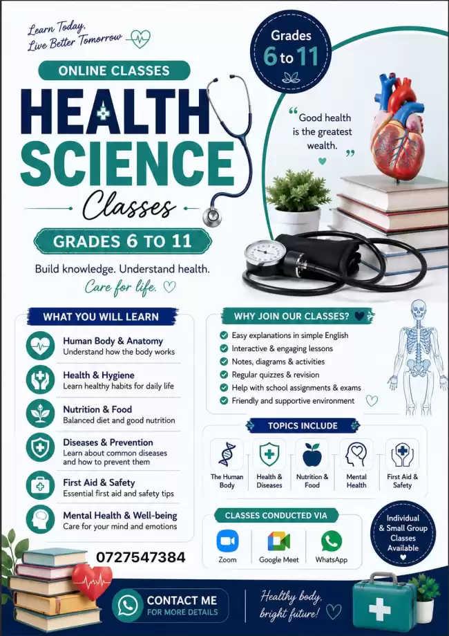 English medium health science classes for 6 to 11