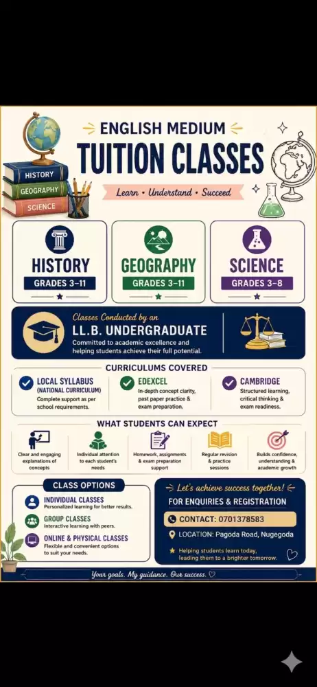 English Medium History & Geography (Grades 3–11) | Science (Grades 3–8)