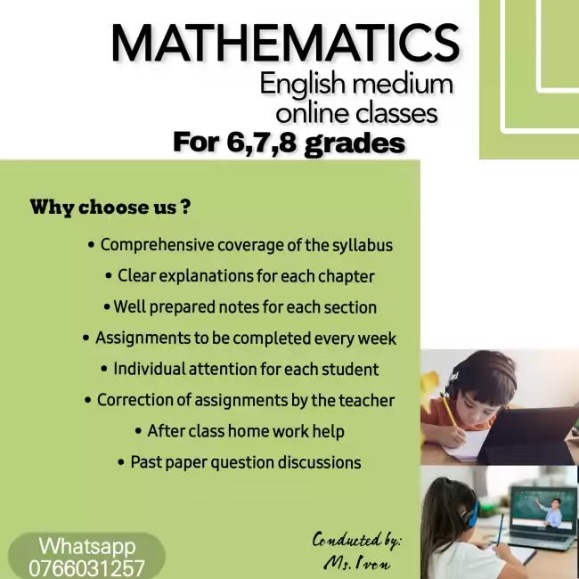 English medium Mathematics classes for 6,7,8 grades