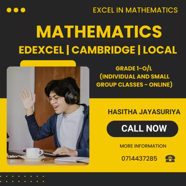 ENGLISH MEDIUM MATHS CLASSES - GRADE 1-O/L (INDIVIDUAL AND SMALL GROUP)