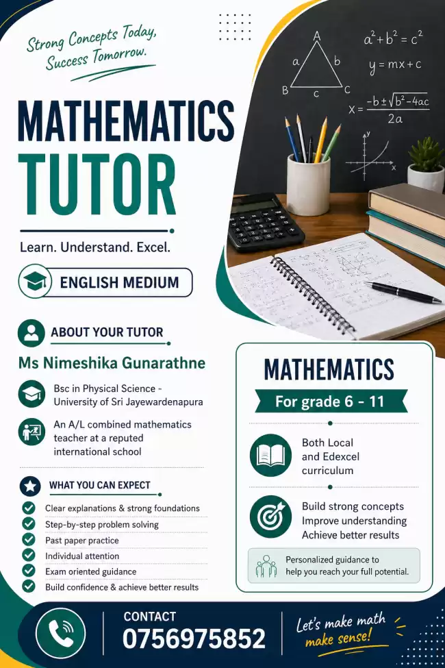 English Medium O/L Mathematics Classes (Local and Edxcel curriculums)