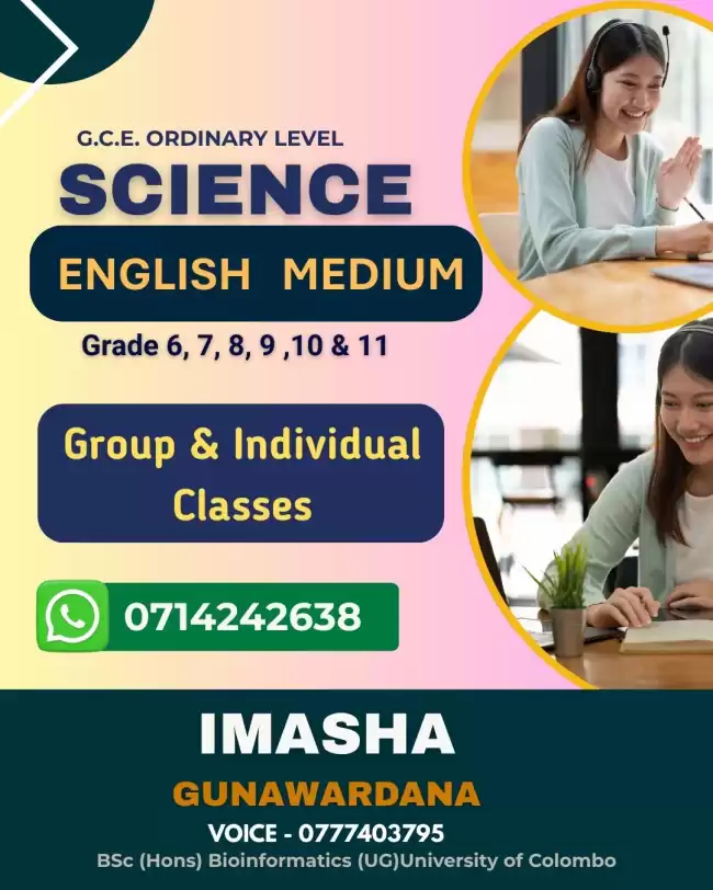 English medium science classes for grade 6 to 11 students