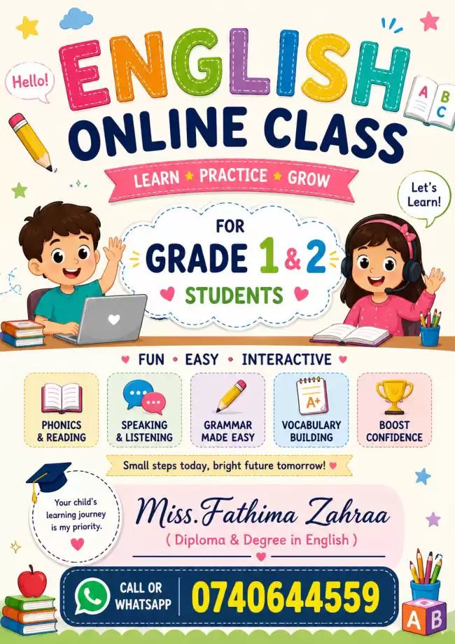 English Online Class for Grade 1 & 2 Students