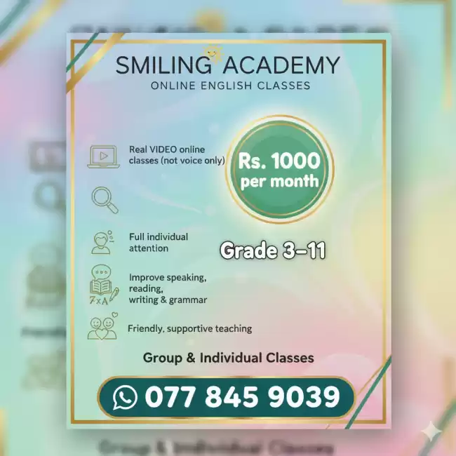 English Online classes for grade 3 to 11 Only Rs:1000 per month