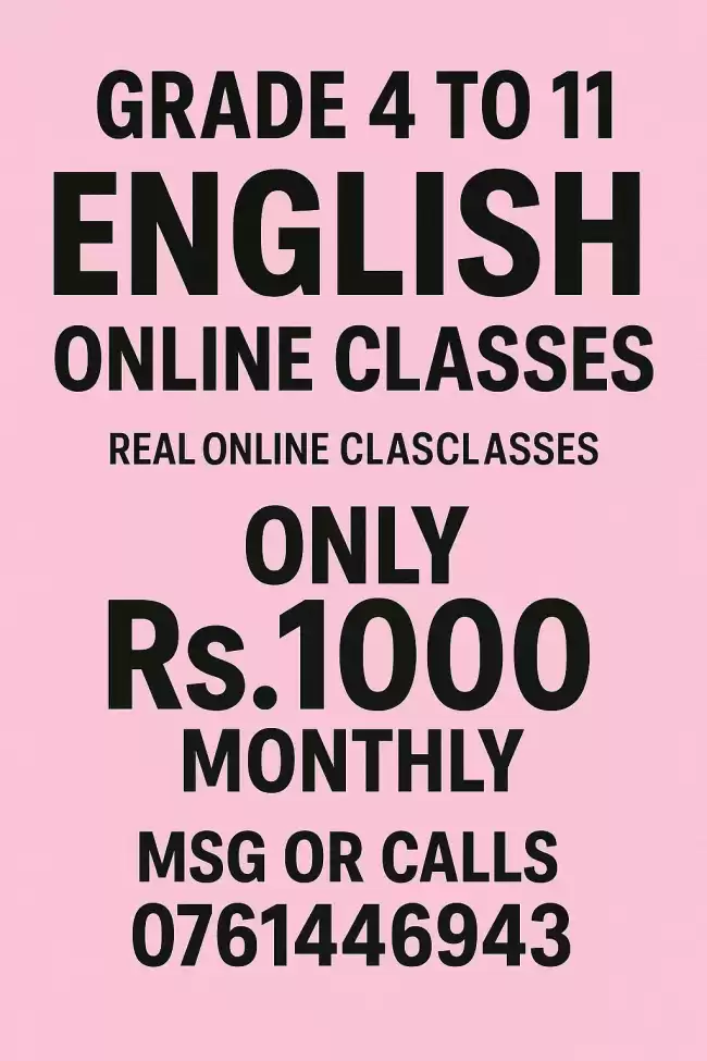 English Online classes for grade 4 to O/L Only Rs.1000 for month first day free