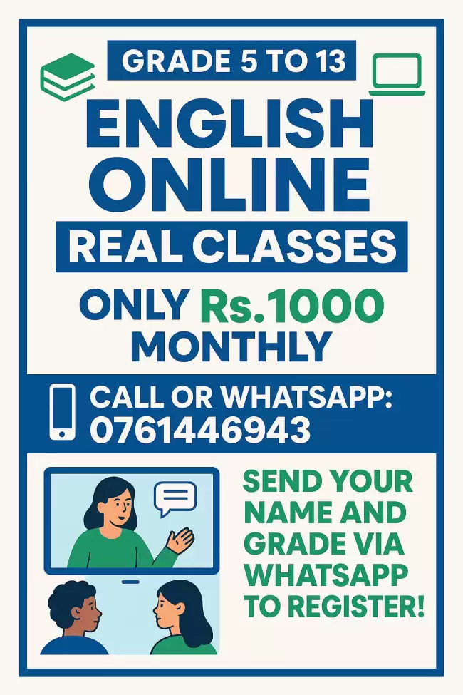 English online classes for grade 5 to 11 and A/L GENRAL ENGLISH