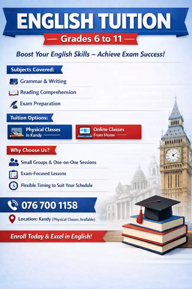📚 English Tuition Classes – Grade 6–11 & O/L Special (Kandy Area)