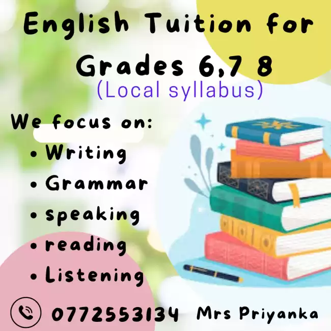 Englsh tuition for 6,7,8