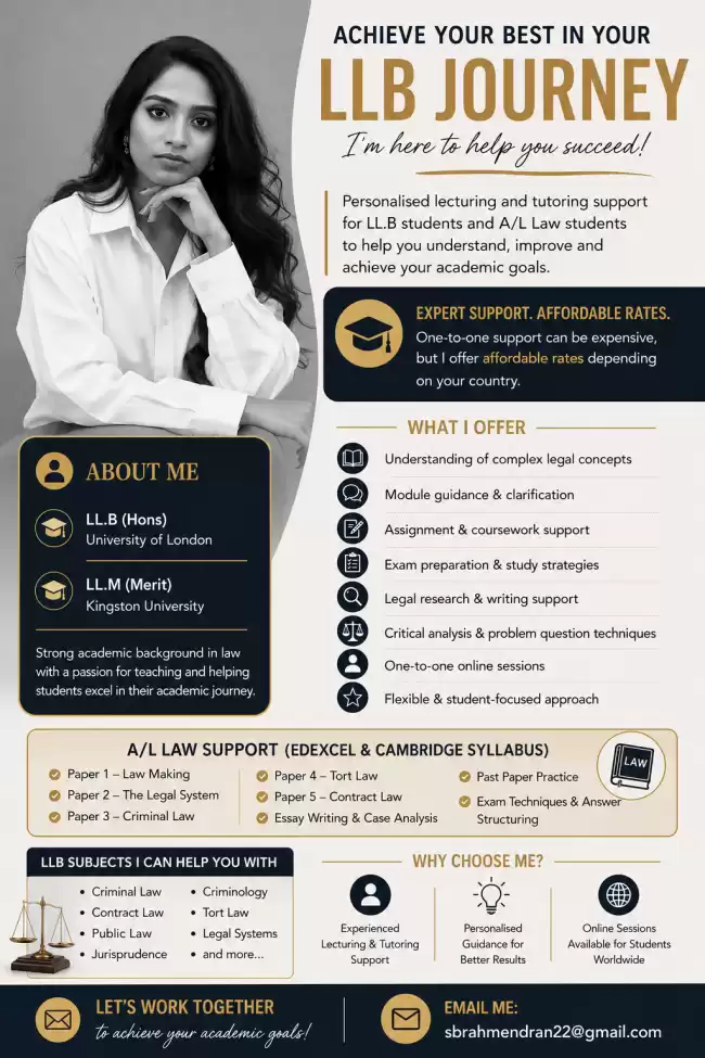 Expert Online Law Tuition for A/L (Edexcel & Cambridge) and LL.B Support