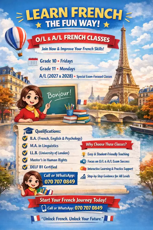 French Class for Grade 10, Grade 11, A/L (2027), and A/ L (2028)