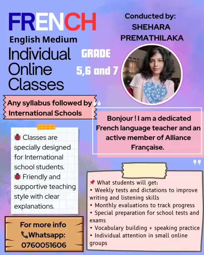 FRENCH English Medium Individual Online Classes for GRADE 5,6 and 7