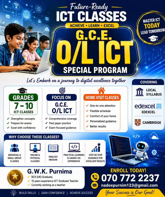 💻 Future-Ready ICT Classes – G.C.E. O/L (Grades 6 – O/L)