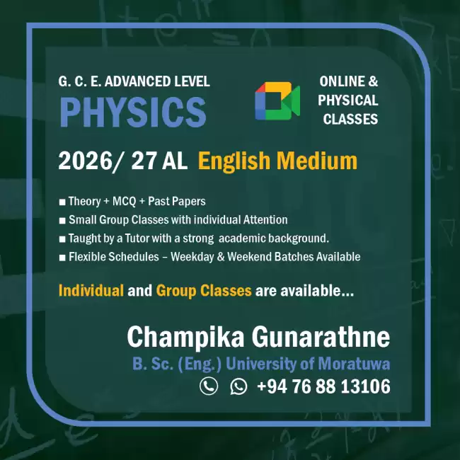GCE AL Phsysics (English Medium) Individual and Group Classes