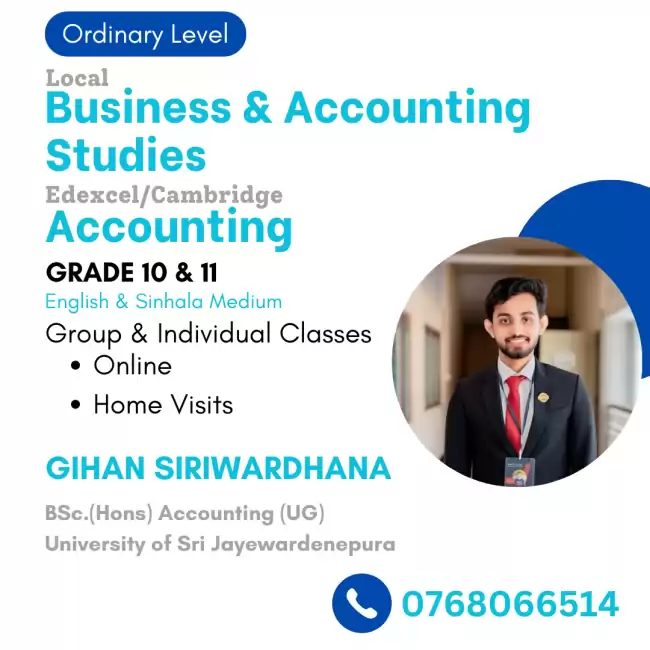 GEC O/L Business & Accounting Studies, Edexcel/Cambridge Accounting (English & Sinhala Medium)