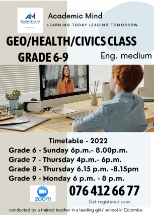 Geography/ Health/ Civic - Grade 6 - 9 (English Medium)