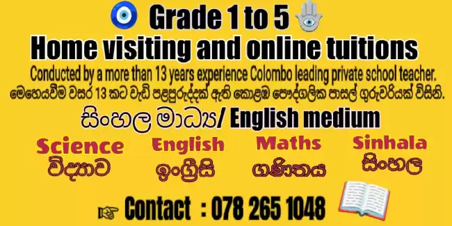 Grade 1 to 5 Home Visiting and Online tuitions / 1 වසර සිට 5 දක්වා පන්ති