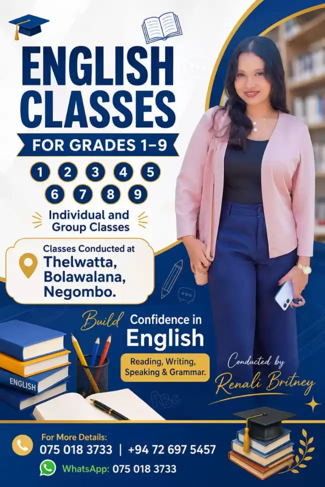 Grade 1 to 9 English Classes both Individual and Group at negombo