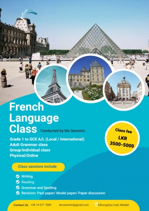 Grade 1 to GCE O/L French (Individual and Group classes) Online and Physical